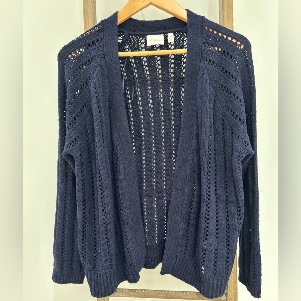 Cyrus Deep Navy Blue Knitwear Open Front Cardigan Women’s Size M